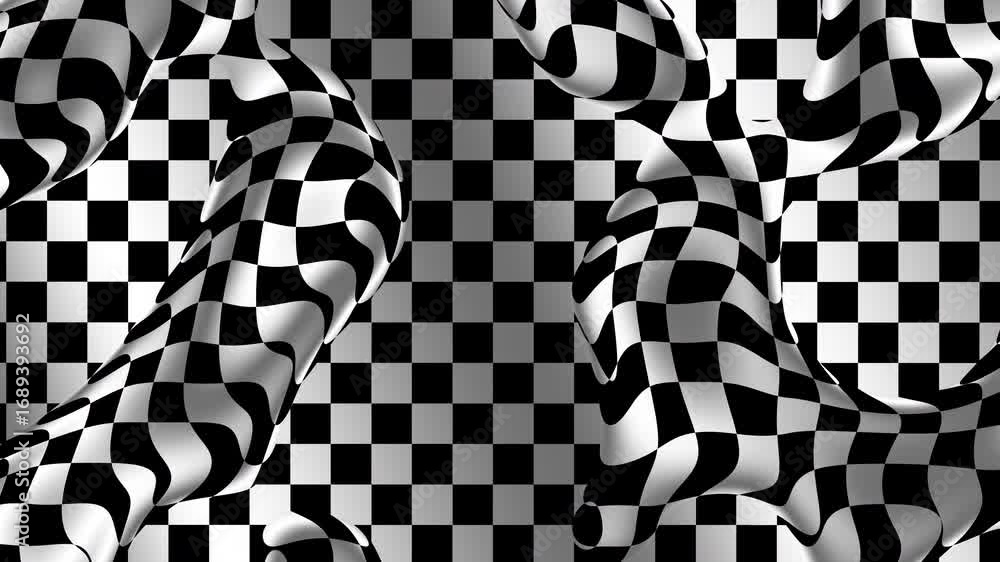 Poster abstract waving black lines on white background. looping 4k animation of an abstract fractal digital