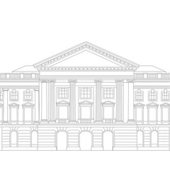 Gray Scale Line Drawing of Classical Building Facade
