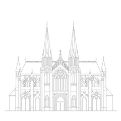 Naklejka premium Gray Scale Line Drawing of Gothic Cathedral