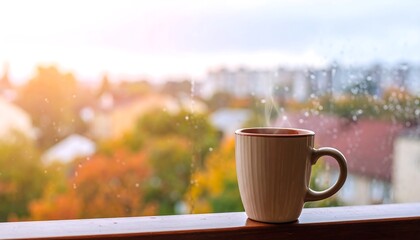 Warm coffee on a windowsill