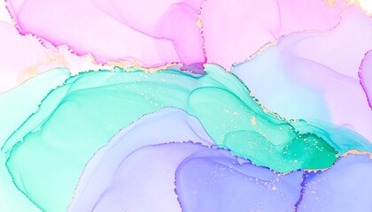 Fototapeta premium Abstract painting with flowing pastel colors and gold flecks