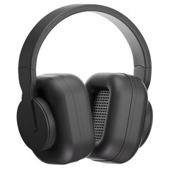 Pair of sleek matte black overear headphones suitable for tech enthusiasts for use in marketing materials.