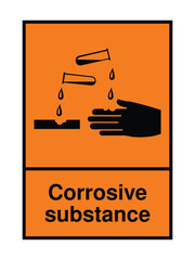 Corrosive Substance Hazard Sign with Label – Orange Safety Graphic for Chemical Risk Zones, Lab Environments & Transport  High-Contrast Vector for Global Use