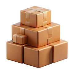 Fototapeta premium Stack of cardboard shipping boxes arranged in a pyramid shape isolated on transparent background
