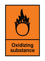 Oxidizing Substance Warning Sign with Label – Orange Safety Symbol for Fire-Intensifying Chemicals in Industrial Zones & Transport  High-Visibility Vector for Global Use