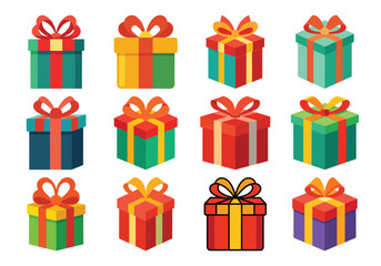 Colorful Gift Boxes with Ribbons for Celebrations and Special Occasions Vector