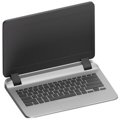 Silver and black laptop computer angled upwards, perfect for technology blogs, online courses, or social media graphics needing a modern touch.