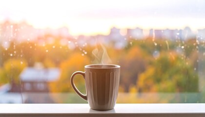 Warm coffee on windowsill
