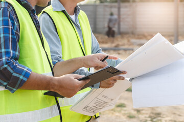 Builder engineer and supervisor consultant inspection job plan  concept, Asian contractor and...