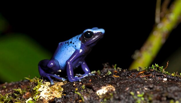 A vibrant blue poison dart frog