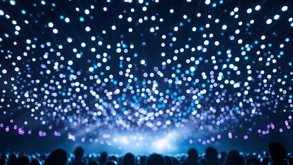 Spectacular Night Sky Filled With Dazzling Blue Lights Above Crowd