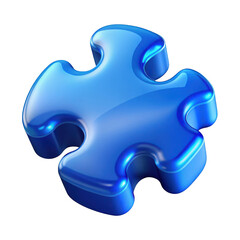 Obraz premium Shiny blue glossy puzzle piece with smooth curves isolated on transparent background