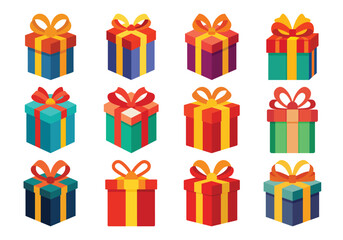 Collection of Colorful Gift Boxes with Ribbons for Celebrations and Special Occasions