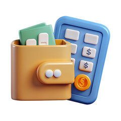 3D icon of a digital wallet for personal finance and budget management, with a transparent background - Generative AI
