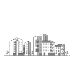 Modern Cityscape Illustration in Grayscale