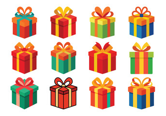 Colorful Gift Boxes Collection for Celebrations and Special Occasions Vector Illustration