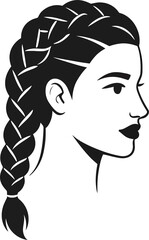 Silhouette of a woman with a braid hairstyle isolated on white background