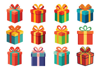 Collection of Colorful Gift Boxes with Ribbons for Celebrations and Special Occasions