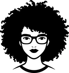 Silhouette of a woman with afro hairstyle and glasses isolated on white background