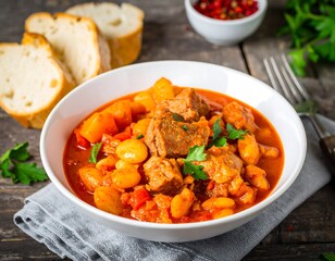 Hearty stew with bread