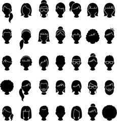 Collection of diverse people head silhouette isolated on white background