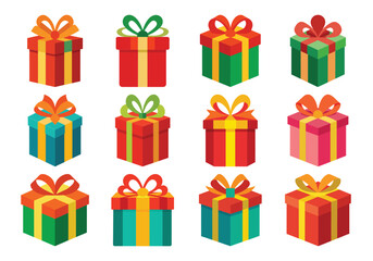 Colorful Gift Boxes with Ribbons and Bows for Celebrations and Holidays