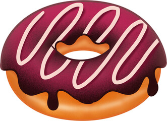 Donut with Purple Icing and White Stripes