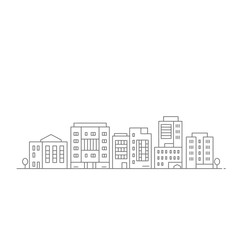 Simple Line Drawing Cityscape Minimalist Black and White Building Illustration