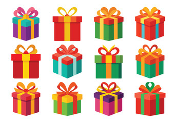 Colorful Gift Boxes Collection with Ribbons and Bows for Celebrations and Holidays