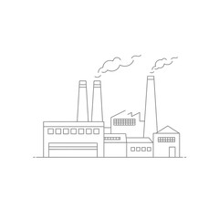 Simple Line Drawing of Industrial Factory with Smoke Stacks