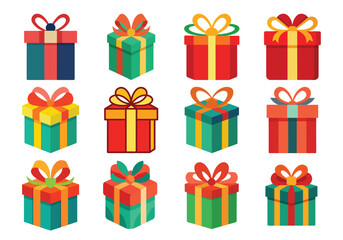 Colorful Gift Boxes Collection with Ribbons and Bows for Celebrations and Holidays