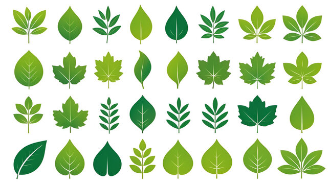green leaf icons set