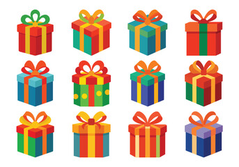 Colorful Gift Boxes Collection with Ribbons and Bows for Celebrations and Holidays