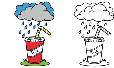 Sad Soda Cup Crying Under Rain Cloud