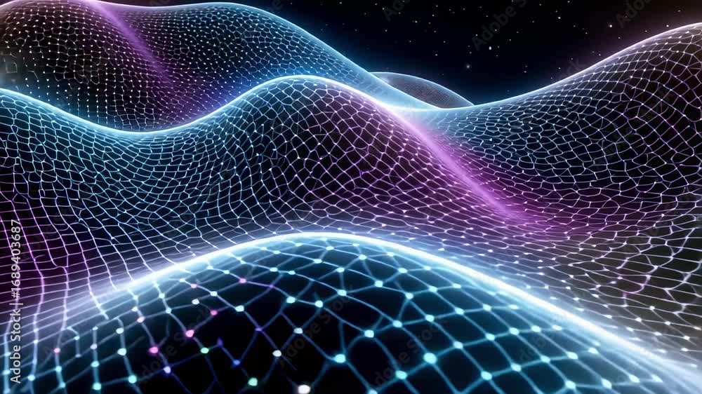 Poster abstract network futuristic grid wave background animation loop technology connection data 3d render