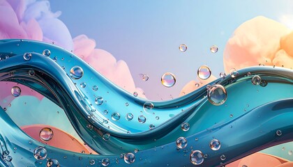 Liquid waves against a pastel sky