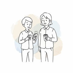 A minimalist illustration of a male office worker absorbed in his smartphone, representing technology's role in the modern workplace