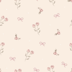 Small Coquette Bows and Roses - Seamless Vintage Surface Pattern