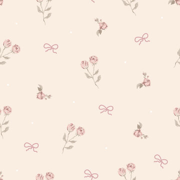 Small Coquette Bows and Roses - Seamless Vintage Surface Pattern