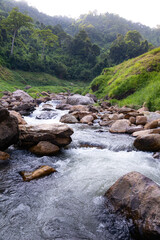 Beautiful landscape of Khao Chong Lom  located in Khun Dan Prakan Chon Dam. Nakhon Nayok Province, Thailand.