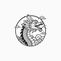 Chinese new year dragon dance line art icon