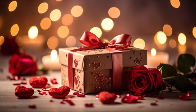 Romantic gift box with roses and candles