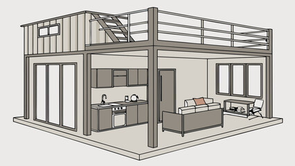 Shipping Container House inside view and outside view