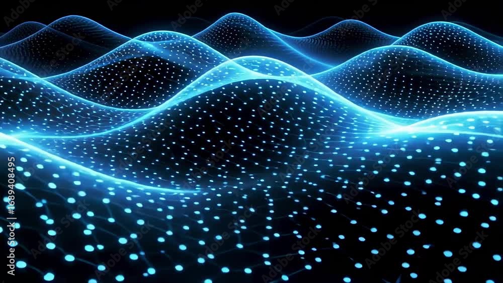 Poster abstract blue waves animation background for technology data and digital network 3d render 100