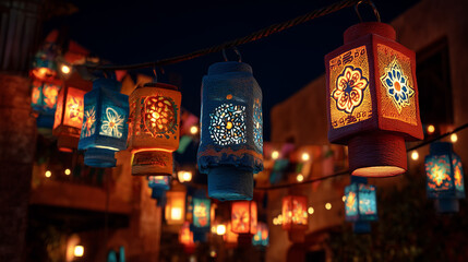 Fototapeta premium Traditional Mexican lanterns glowing at night