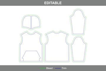 Oversized hoodie dieline with editable vector die line, printable garment template, apparel packaging layout, professional pullover sweatshirt, zip up hoodie, and oversized hoodie design