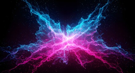 Fototapeta premium Explosive Abstract Collision of Neon Pink and Blue Particles