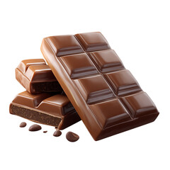 Fototapeta premium A stack of milk chocolate bars with some chocolate chips on a black background close up view