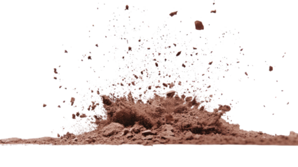Dirt soil pile flying scattered earthy particles ground texture natural element outdoor environment design illustration isolated on white background
