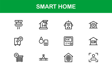 Smart Home Line Icon Set – Modern Minimal Outline Icons for Automation, Technology, and Connected Devices